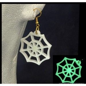 Resin Halloween Spider Web Earrings White Glow in the Dark Hand Crafted